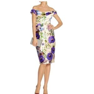 Lela Rose Floral Print Satin Dress